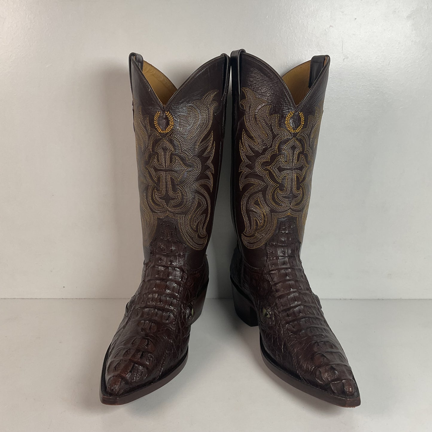 Custom Caiman Crocodile Cowboy Boots Men’s 8.5 Exotic Head Cut