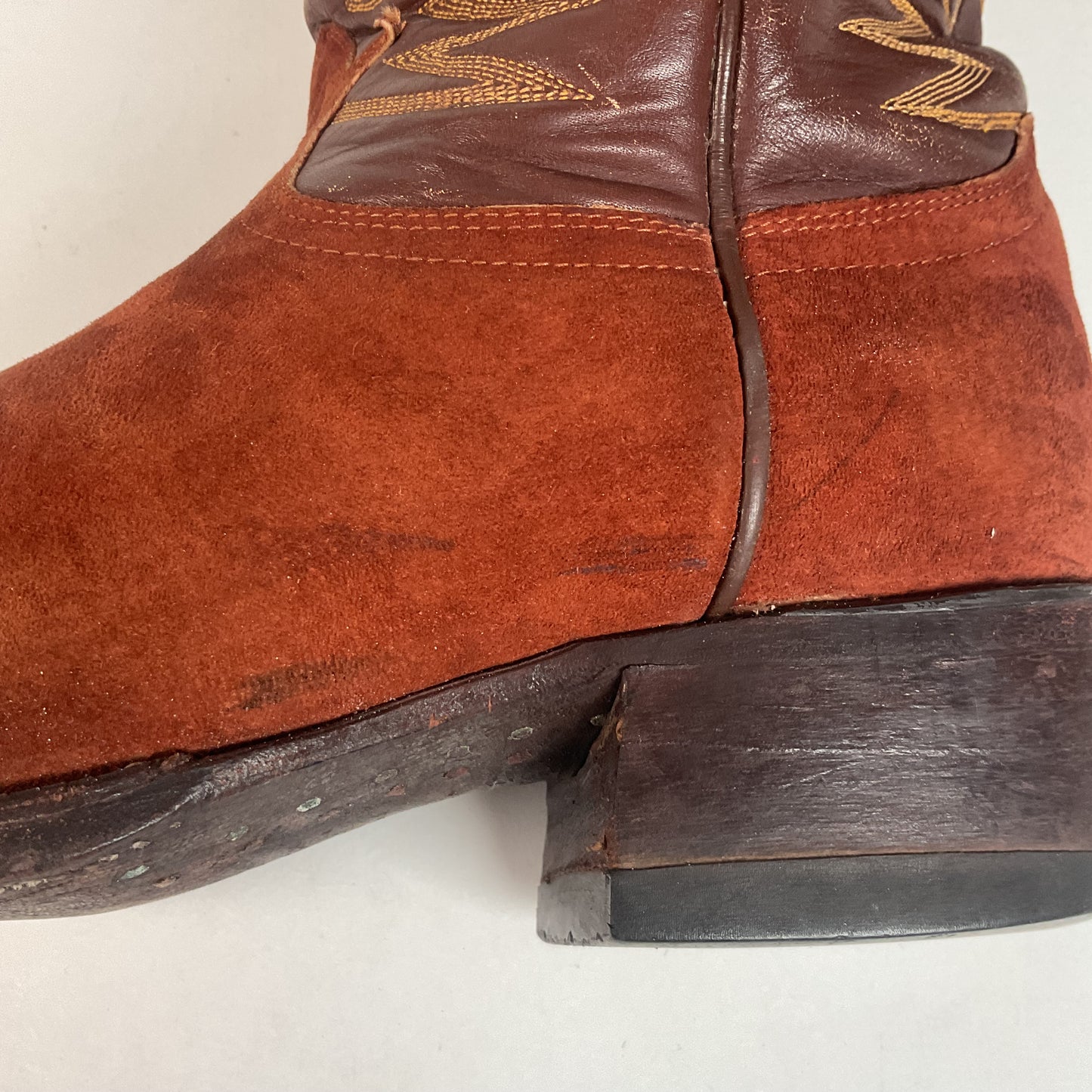 Vintage Tony Lama Pig Skin Suede Cowboy Boots 9 E Gold Label