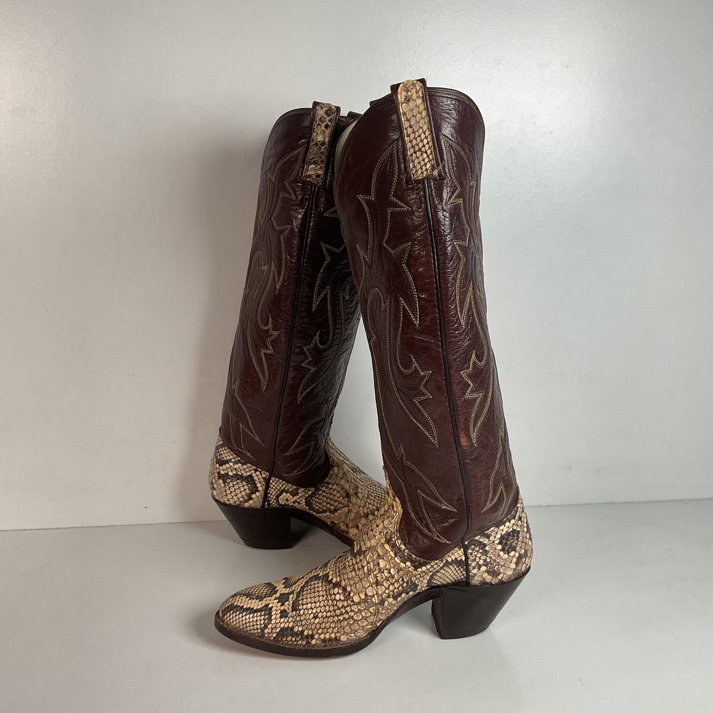 Vintage Dan Post Tall Python Cowgirl Boots 7.5 C USA Made Reticulated