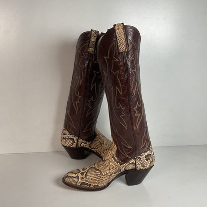 Vintage Dan Post Tall Python Cowgirl Boots 7.5 C USA Made Reticulated