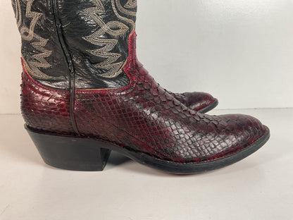 Python Snakeskin Cowboy Boots | Burgundy | Men’s 7 D | Women’s 8