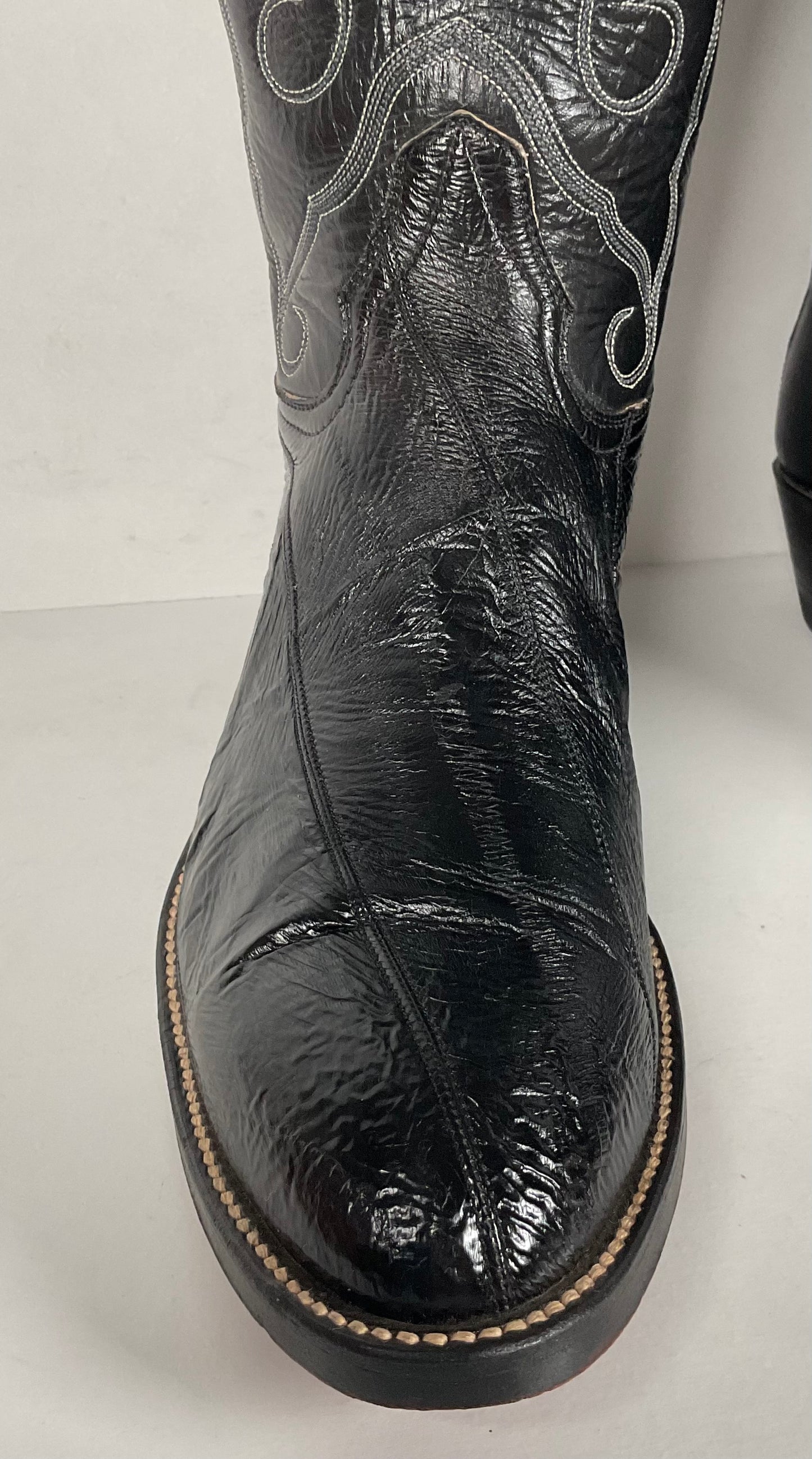 Vintage Hondo Eel Skin Cowboy Boots | Exotic | Black | Narrow | Men’s 11.5 B