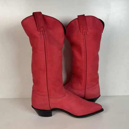 Vintage Wrangler Dusty Rose Cowgirl Boots 8.5 M USA Made Nubuck Suede