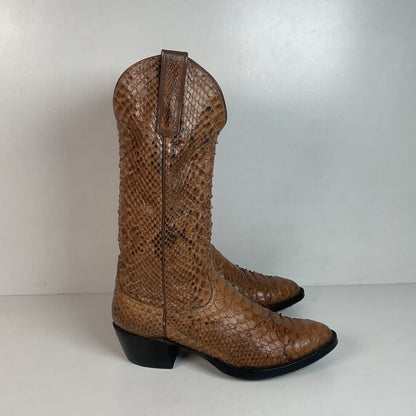 Vintage Full Python Snakeskin Cowboy Boots 8 D Back Cut Recraft