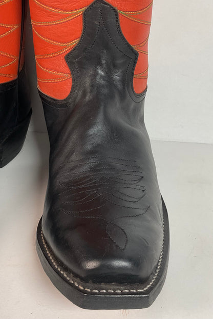 Custom Square Toe Cowboy Boots | Orange Shaft | Black Calf Vamp | Men’s 11 Wide