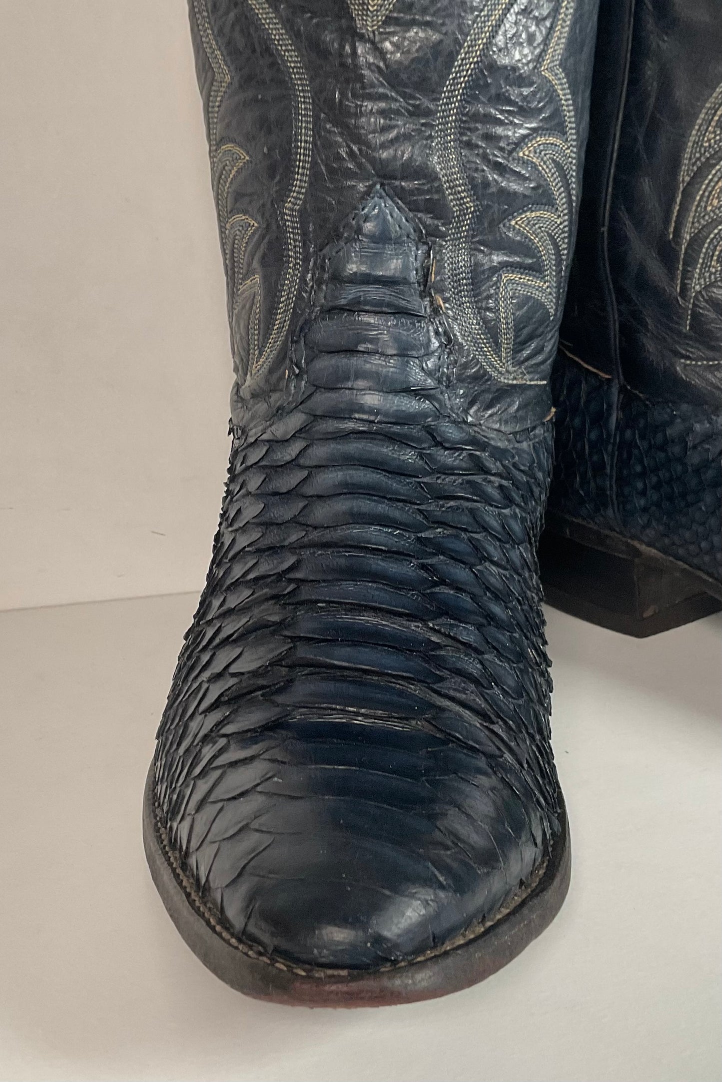 Vintage Nocona Dark Blue Python Cowboy Boots 9 EE Back Cut Snakeskin