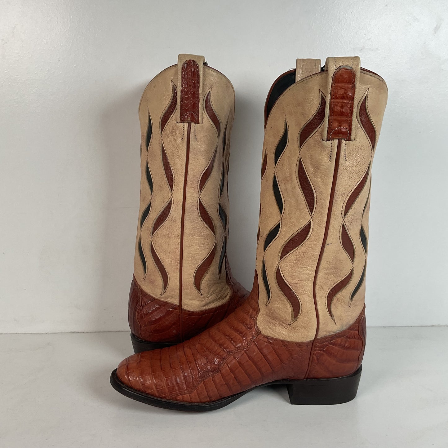 Tony Lama Royal Caiman Cowgirl Boots 7.5 M Belly Cut Tooled