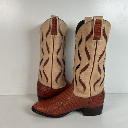 Tony Lama Royal Caiman Cowgirl Boots 7.5 M Belly Cut Tooled