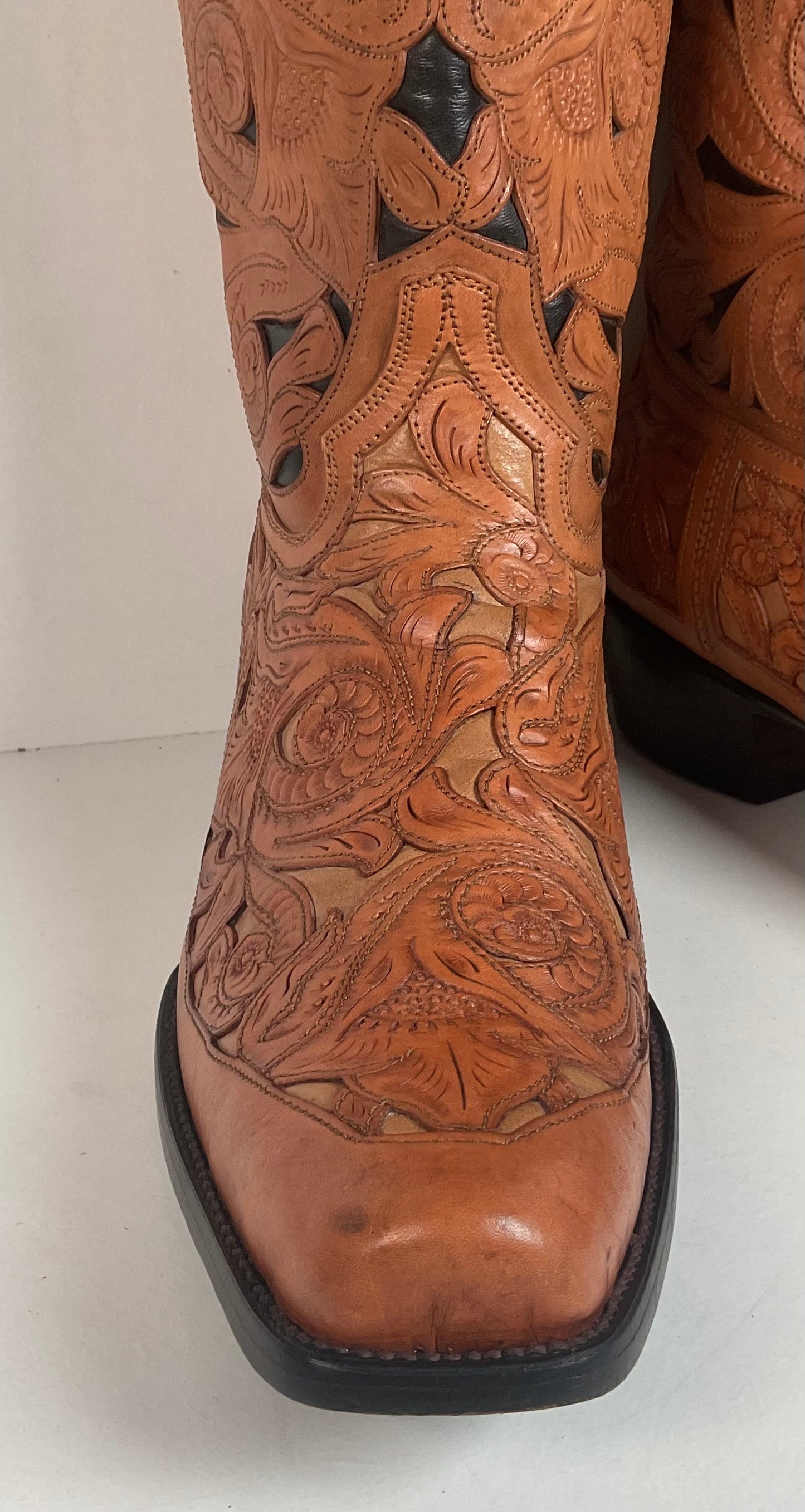 Cock of The Walk Cowboy Boots 12.5 Hand Tooled Carrie Cameron Designs