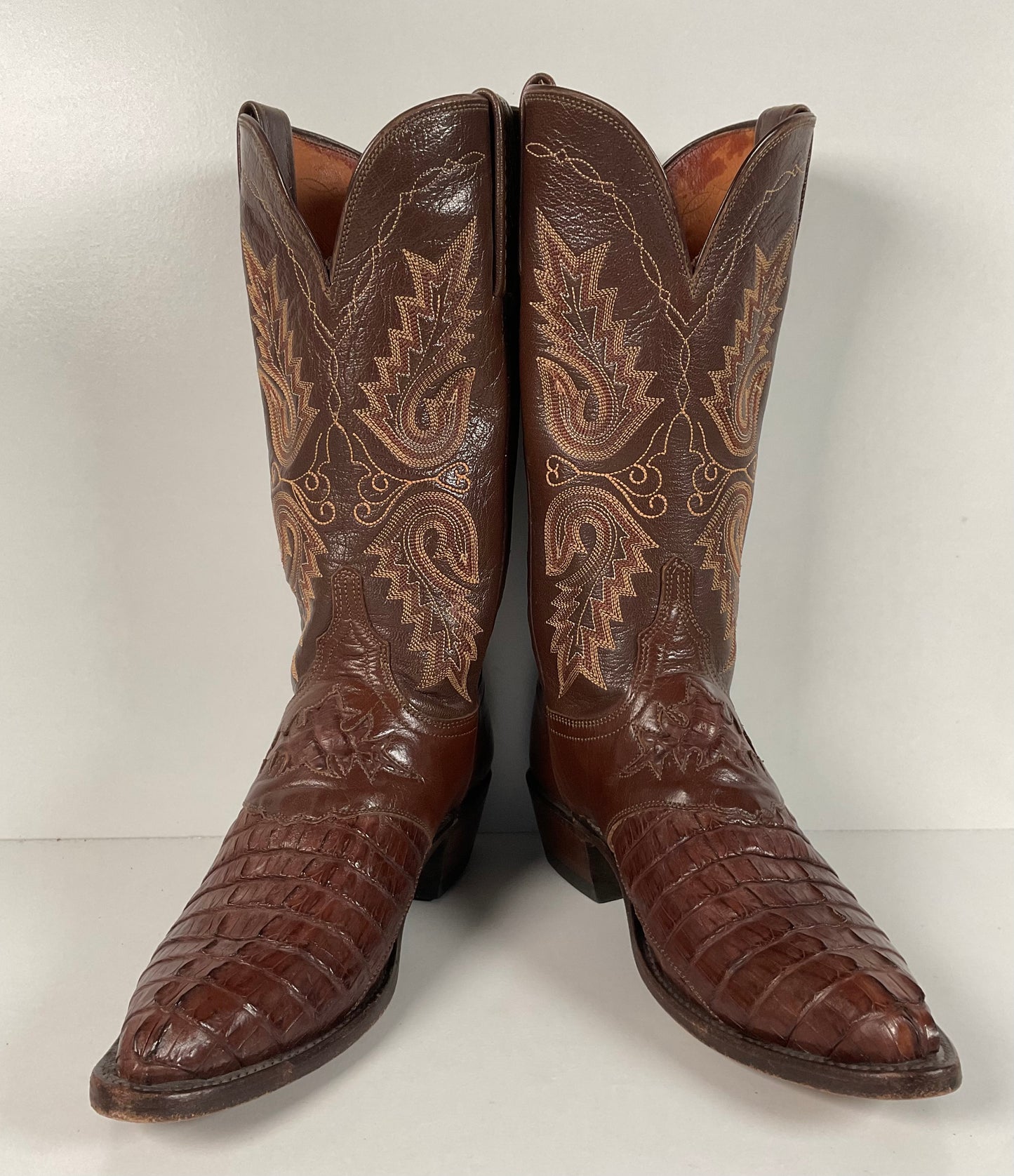 Lucchese 1883 Caiman Crocodile Cowgirl Boots 7 B Tooled Inlay Exotic