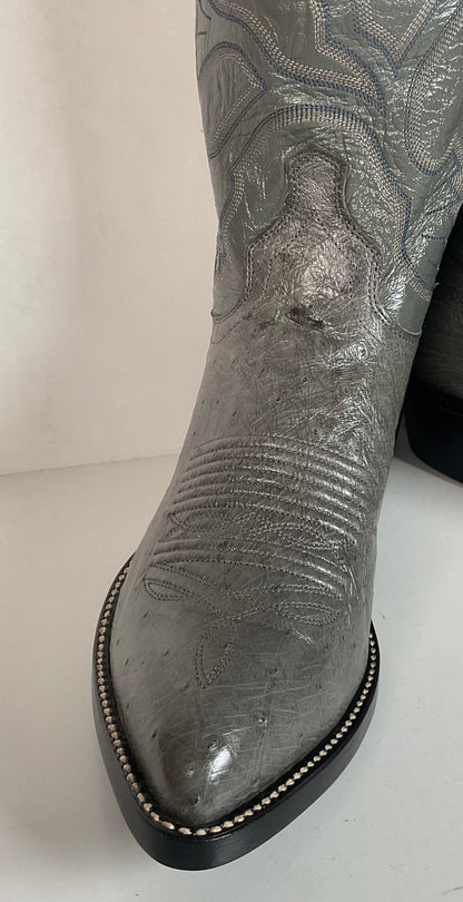 Vintage J. Chisholm Grey Smooth Ostrich Cowboy Boots Men’s 7.5 D | Women’s 8.5 Exotic USA Made