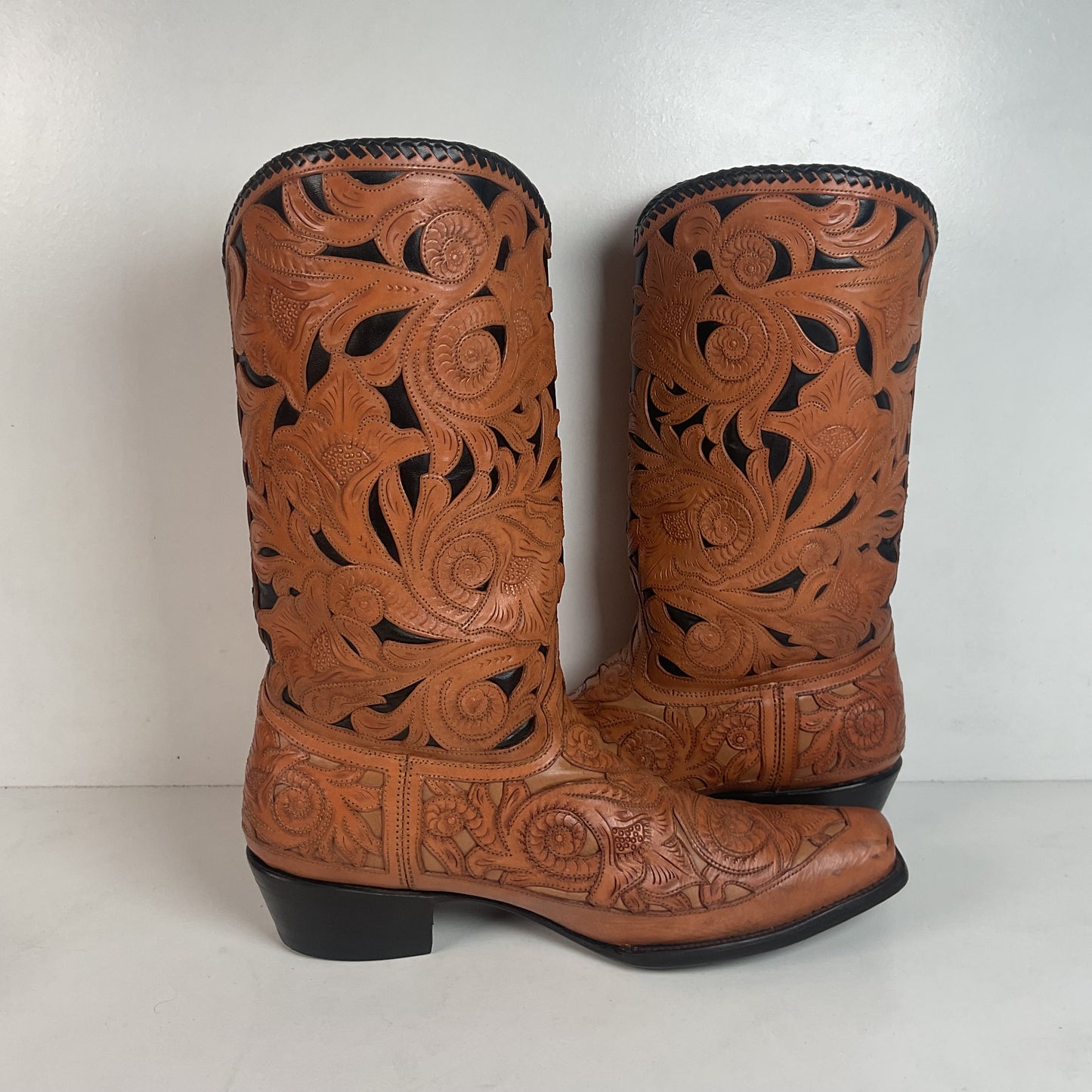 Cock of The Walk Cowboy Boots 12.5 Hand Tooled Carrie Cameron Designs