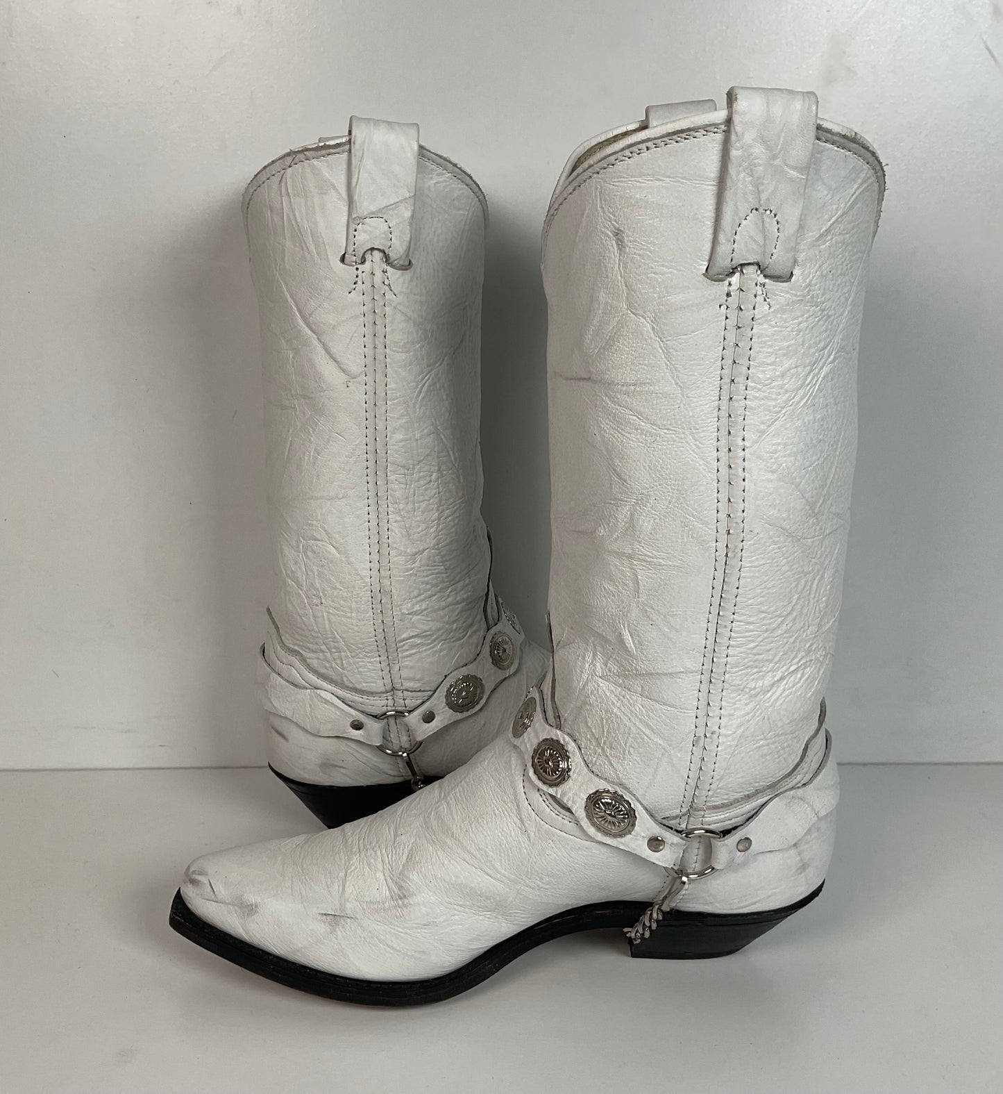 Abilene Wedding White Western Harness Boots 7.5 M Cowgirl