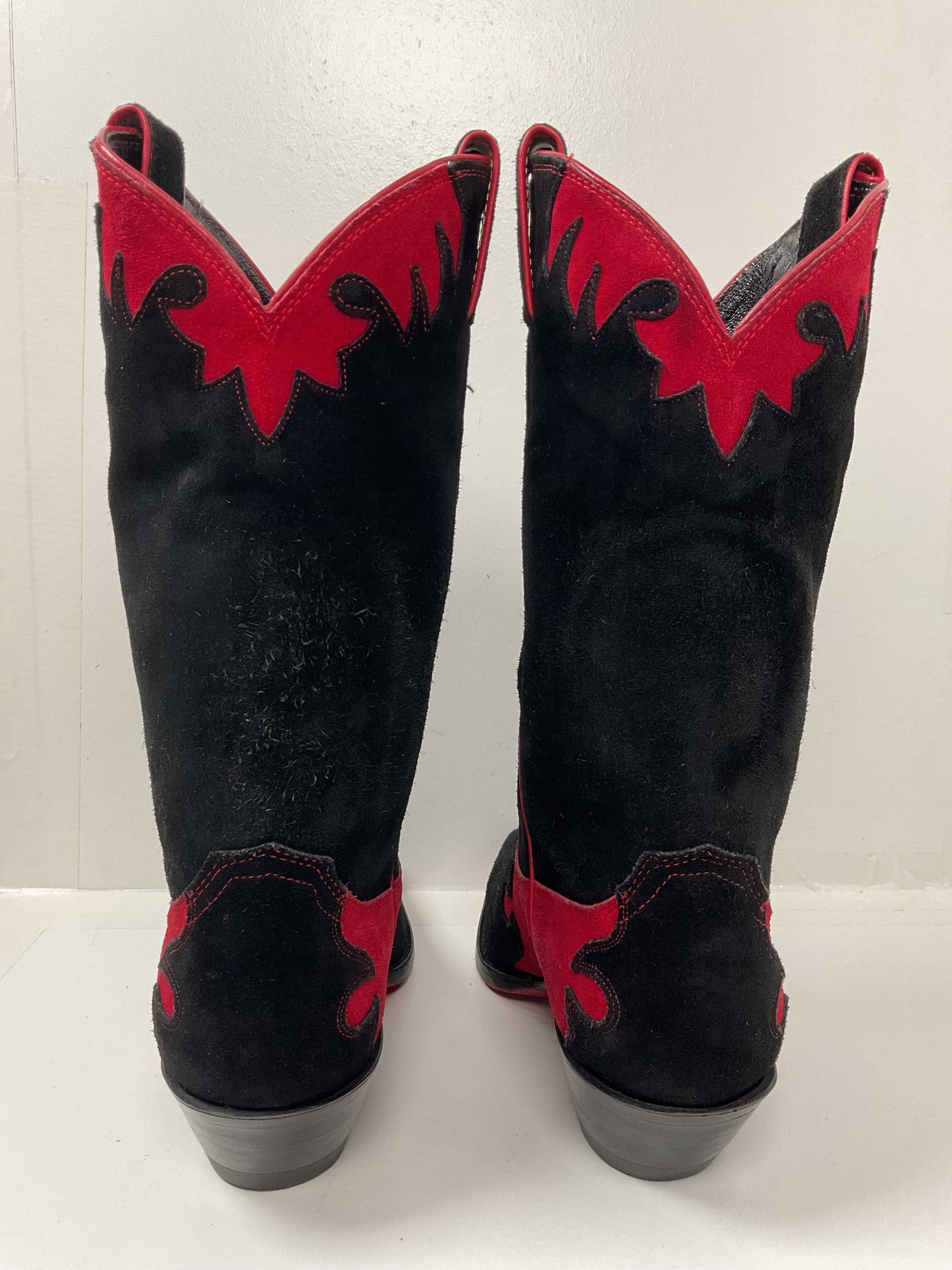 Vintage Justin Rough Out Suede Cowgirl Boots 8 B USA Tooled Overlay Recrafted