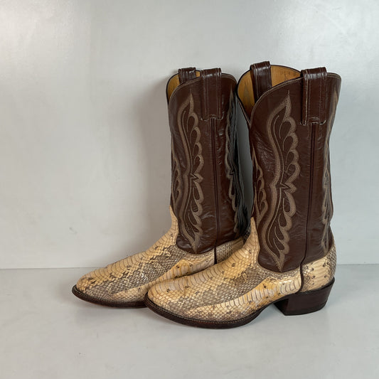 Vintage Tony Lama Water Snake Cowboy Boots 9 D Gold Label Snakeskin