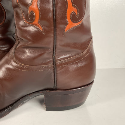 Vintage Justin Cowboy Boots | Brown Calf | Tooled Inlays | USA Made | Men’s 10 D