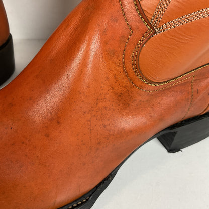 1960s Cowtown Handmade Cowboy Boots 13.5 D Pumpkin Orange Lizard Wingtip