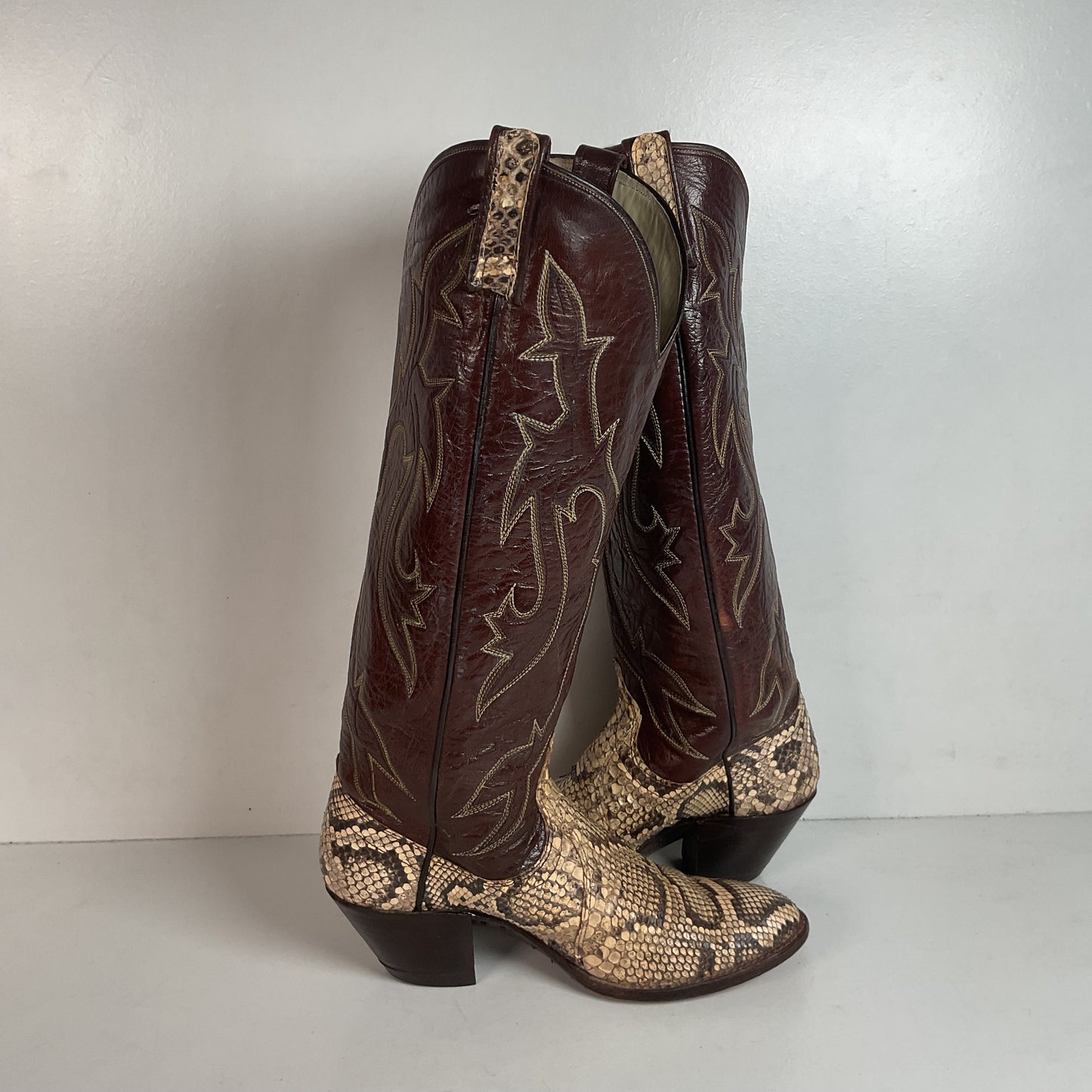 Vintage Dan Post Tall Python Cowgirl Boots 7.5 C USA Made Reticulated