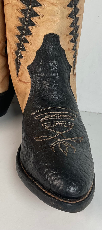 Boulet Men’s Tall Bullhide Cowboy Boots 9 E Tooled Inlay, Overlay