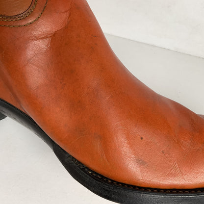 1960s Cowtown Handmade Cowboy Boots 13.5 D Pumpkin Orange Lizard Wingtip