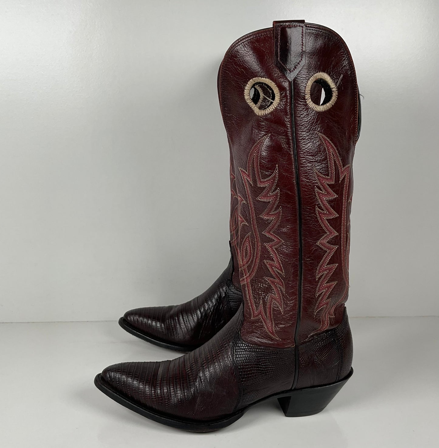 Vintage Tony Lama Teju Lizard Buckaroo Boots | Burgundy | Women’s 9 B