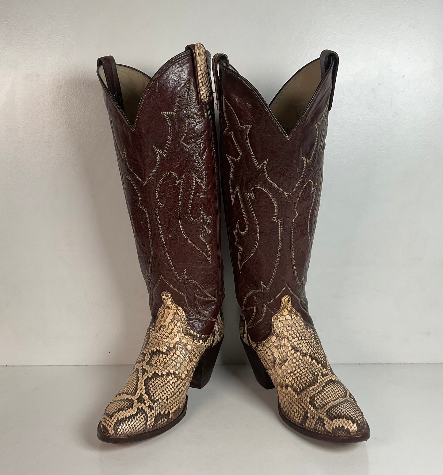 Vintage Dan Post Tall Python Cowgirl Boots 7.5 C USA Made Reticulated