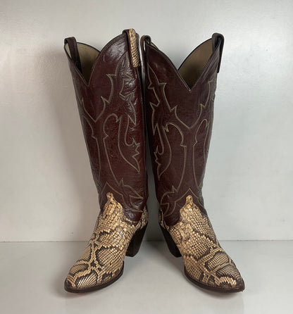 Vintage Dan Post Tall Python Cowgirl Boots 7.5 C USA Made Reticulated