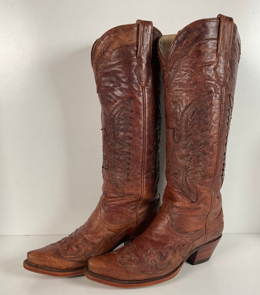 Corral Distressed Leather Thunderbird Cowgirl Boots 8.5 M Overlay Tall