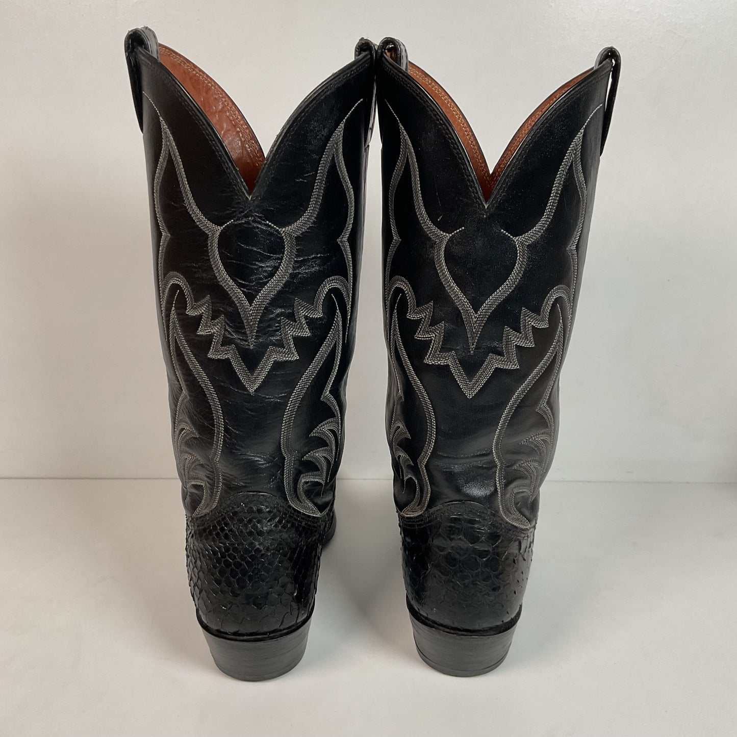 Vintage Nocona Black Boa Snakeskin Cowboy Boots 9 D Old Black Label Back Cut