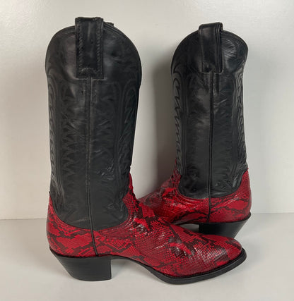 Vintage Justin Python Cowgirl Boots | Snakeskin | USA Made | Red | Women’s 7.5 B
