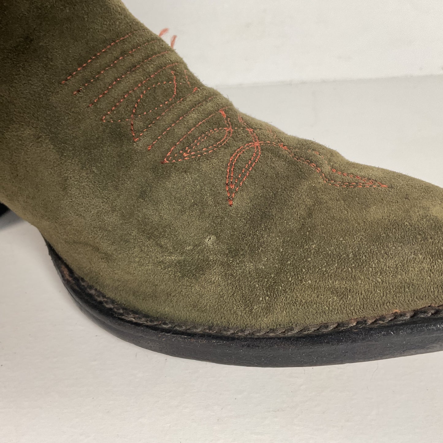 Vintage Hyer Cowboy Boots | 1980s | Olive Green Suede | Women’s 6.5 B