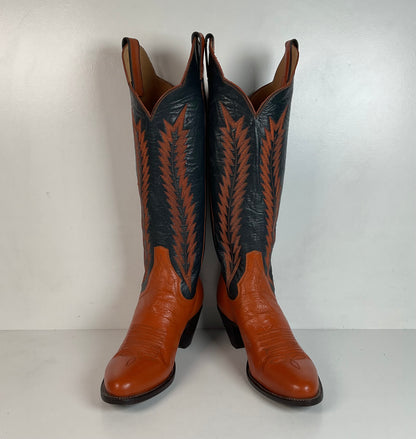 Vintage Panhandle Slim Tall Cowgirl Boots 6.5 C Pumpkin Orange Scallop Top