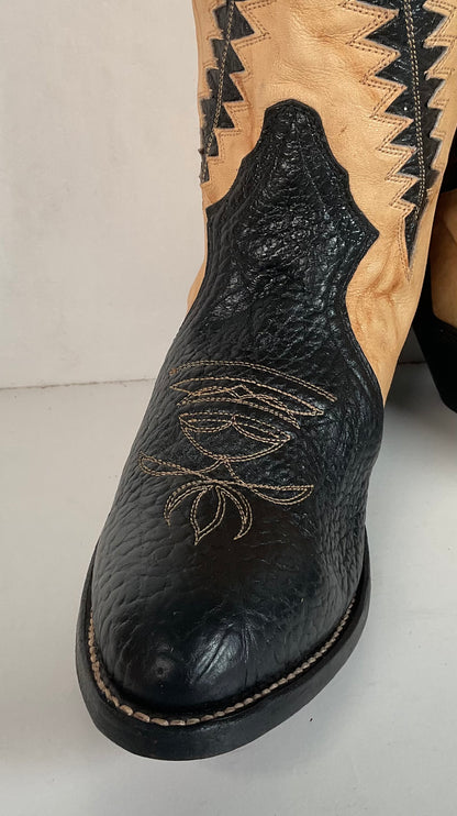 Boulet Men’s Tall Bullhide Cowboy Boots 9 E Tooled Inlay, Overlay