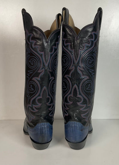 Vintage Justin Tall Blue Lizard Cowgirl Boots 6.5 B USA Made Recraft