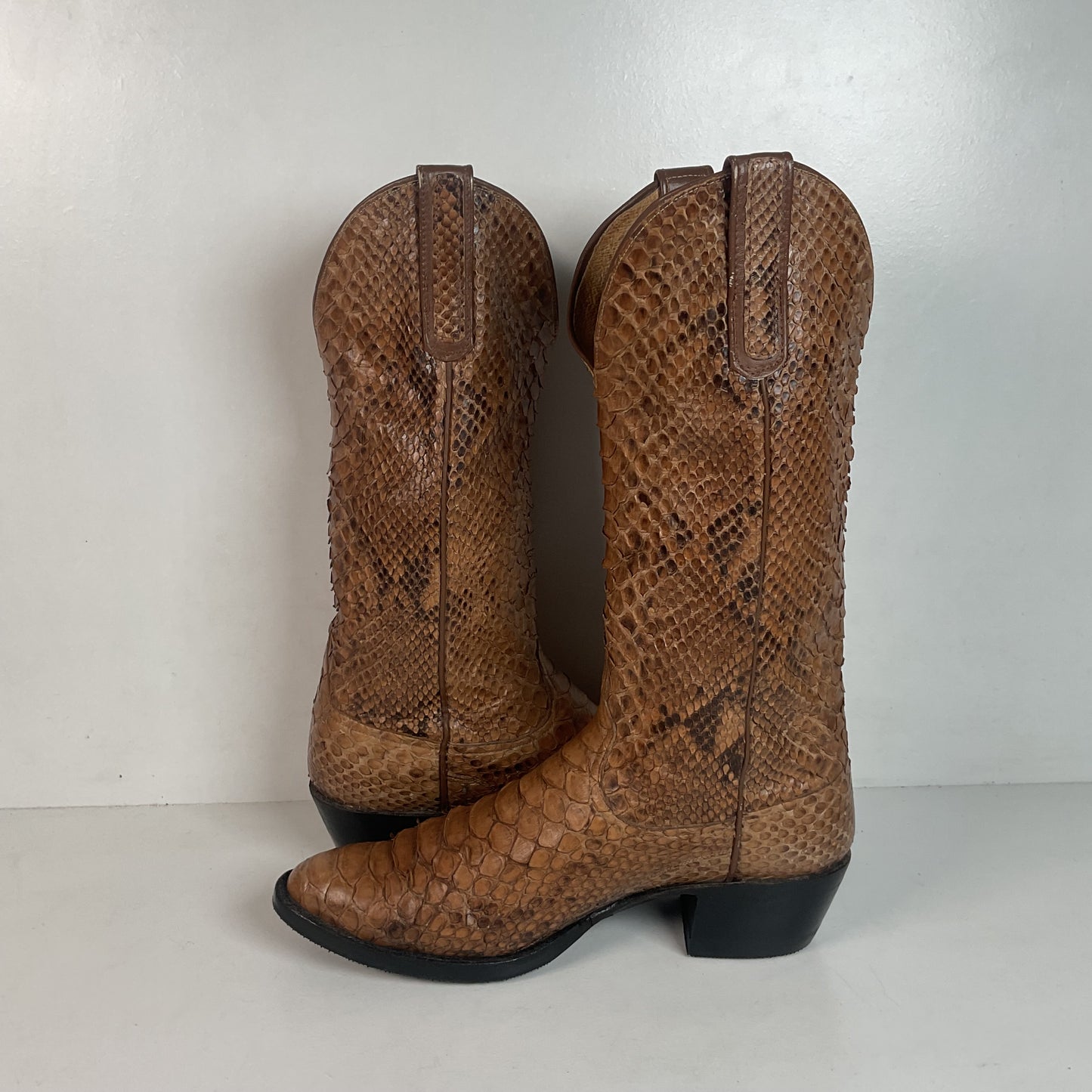 Vintage Full Python Snakeskin Cowboy Boots 8 D Back Cut Recraft