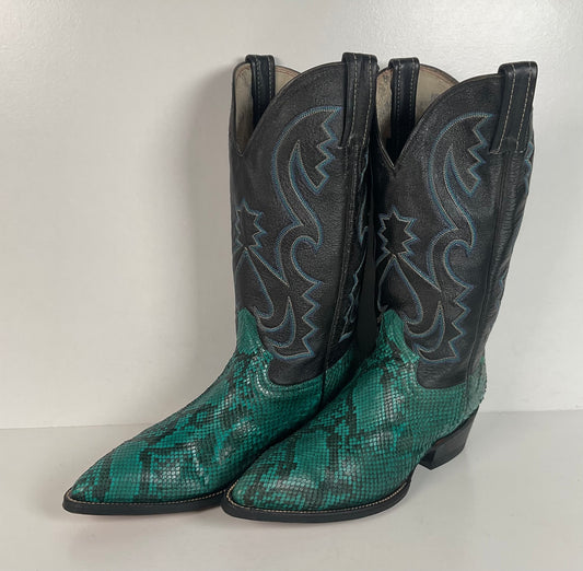 Python Snakeskin Cowboy Boots | Front Cut | Turquoise | Men’s 7.5 | Women’s 8.5