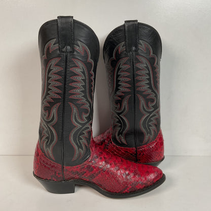 Vintage Laredo Ruby Red Python Snakeskin Cowboy Boots 8 D USA Made Back Cut