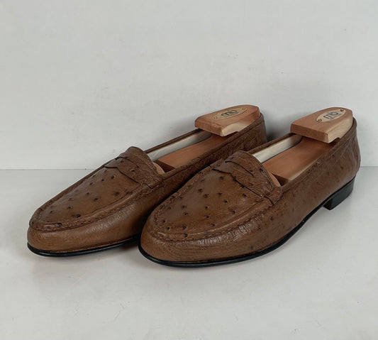 Helene Arpels Ostrich Quill Penny Loafers | Exotic | Brown | 10.5 B