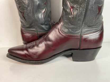 Vintage Dan Post Black Cherry Cowboy Boots — Tooled Inlay — 11 D