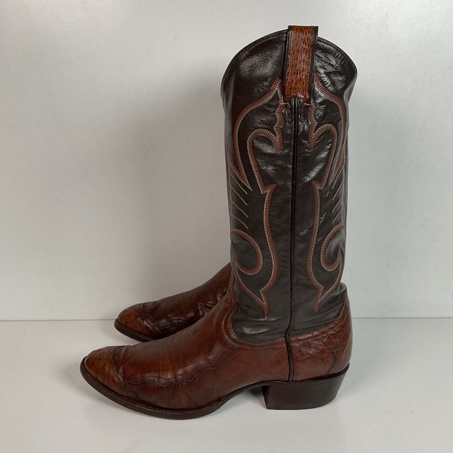 Vintage Larry Mahan Exotic Ostrich Wingtip Cowboy Boots 10.5 D Smooth Pin Quill
