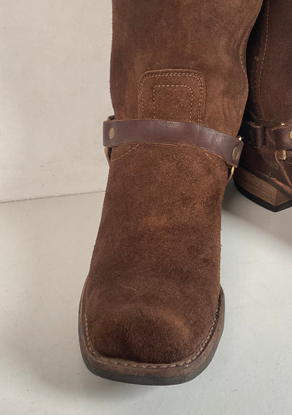 1970s Sears Chocolate Suede Harness Boots Men’s 10 B (Narrow) USA Made
