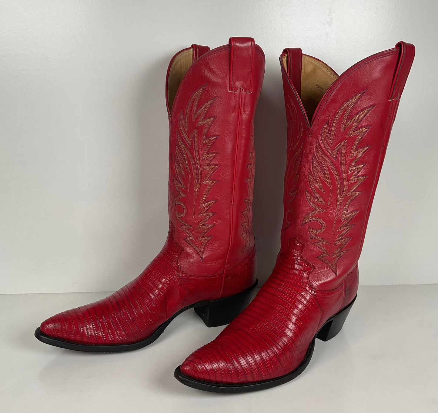Vintage Justin Teju Lizard Cowboy Boots | USA Made | Ruby Red | Men’s 10.5 D