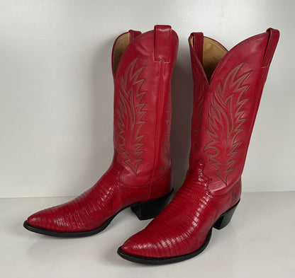 Vintage Justin Teju Lizard Cowboy Boots | USA Made | Ruby Red | Men’s 10.5 D