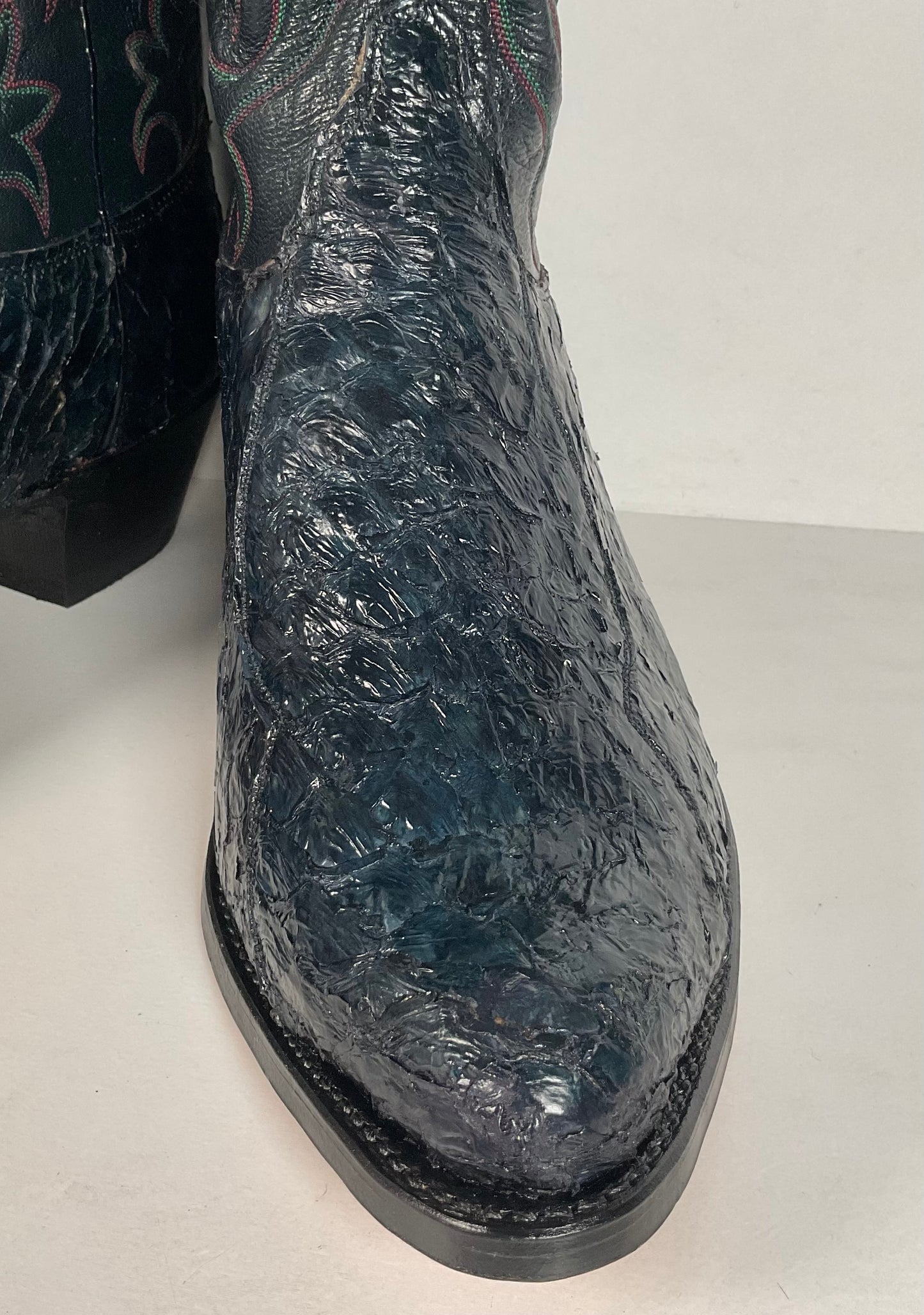Vintage Olathe Sea Bass Cowboy Boots | Exotic | USA Made | Navy Blue | 13 EE