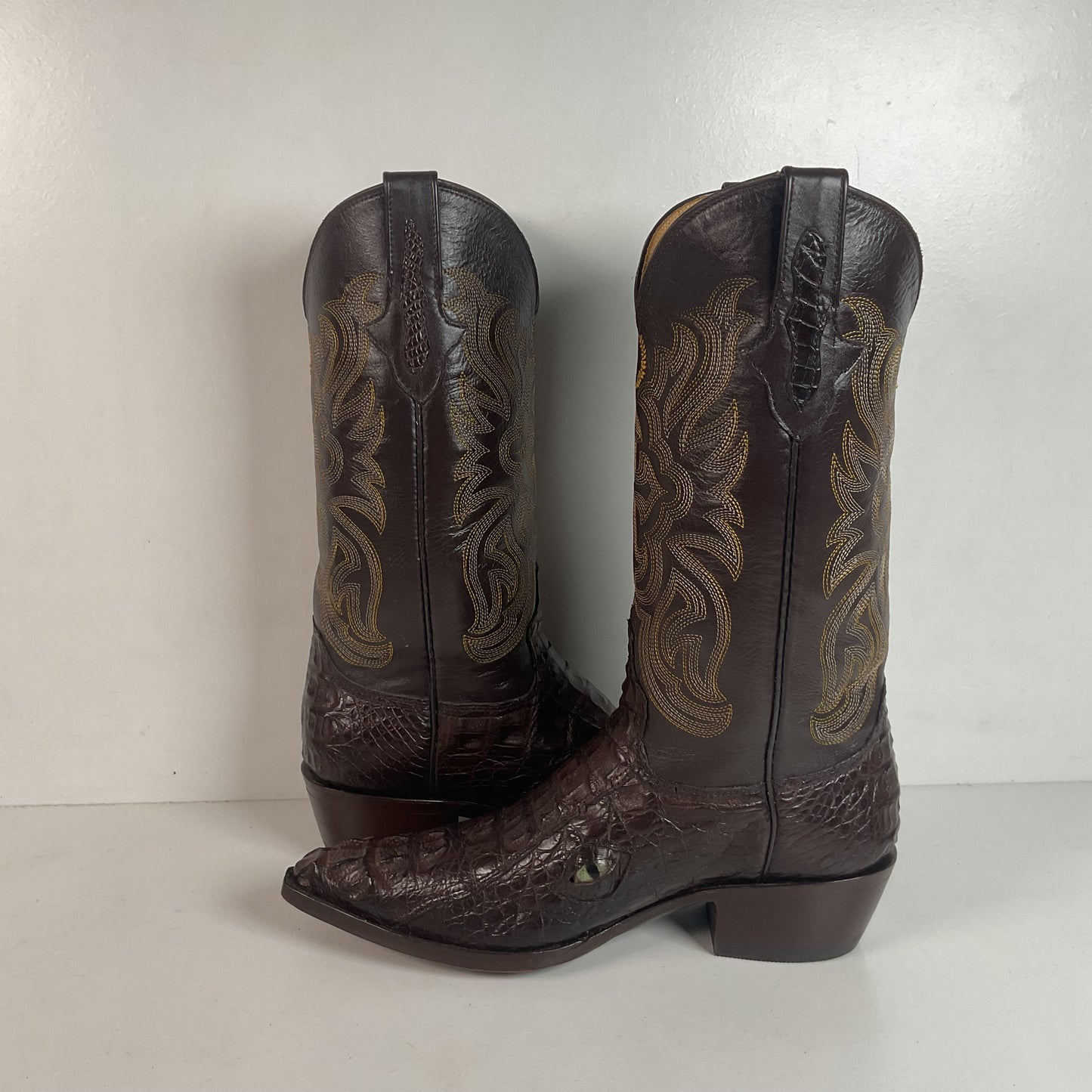 Custom Caiman Crocodile Cowboy Boots Men’s 8.5 Exotic Head Cut