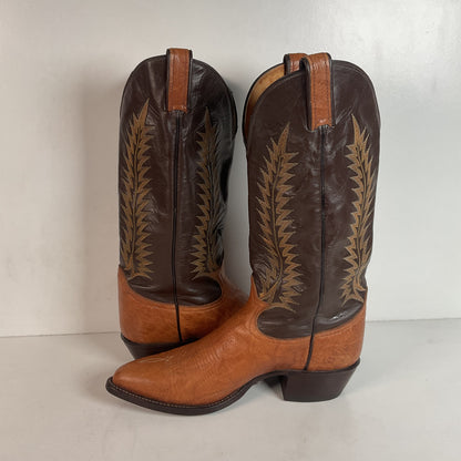 Vintage Tony Lama Gold Label Cowboy Boots — Pecan Bull Shoulder — Men’s 9 D