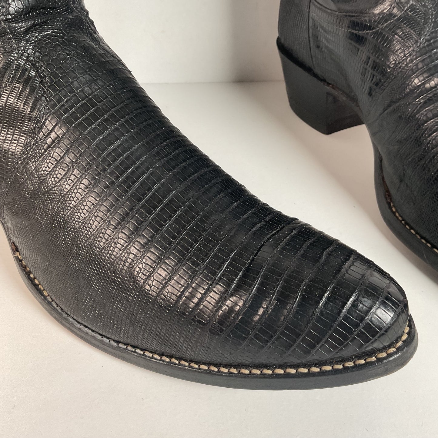 Vintage Justin Lizard Teju Cowboy Boots | USA Made | Black | Narrow | Men’s 12 B