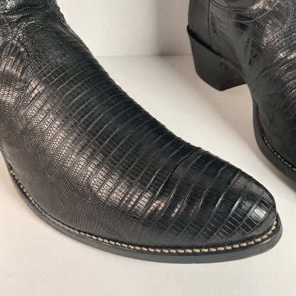 Vintage Justin Lizard Teju Cowboy Boots | USA Made | Black | Narrow | Men’s 12 B