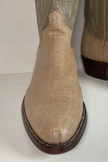 Vintage 1960s Justin Exotic Elephant Cowboy Boots 11 B Old White Label