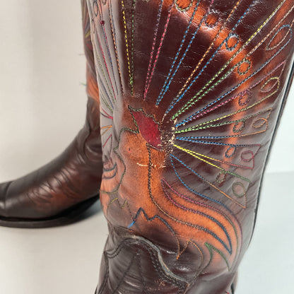 Vintage Texas Thunderbird Cowboy Boots | Rainbow Peacock | USA Made | 70s | 10 D